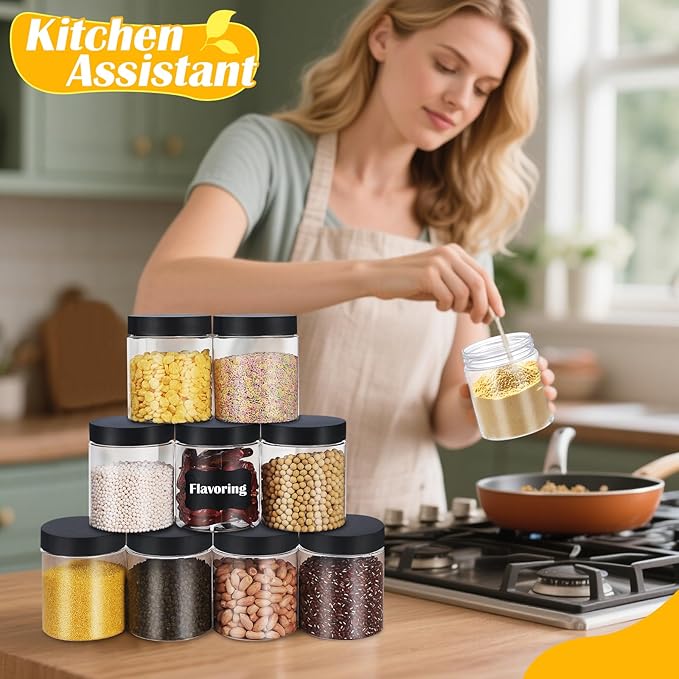 36 PCS 16 OZ Plastic Jars with Screw On Lids,Labels Refillable Empty Round Slime Containers for Storing Dry Food, Honey Jam, Cream, Butter, Lotion, black
