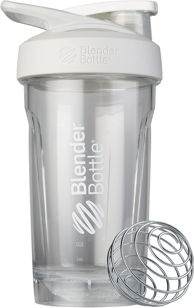 BlenderBottle Sport Shaker Bottle with Wire Whisk, 24-Ounce, White – Protein Shakes & Hydration for Athletes & Fitness Enthusiasts, Easy Mixing, Durable & Lightweight, Lockable Lid