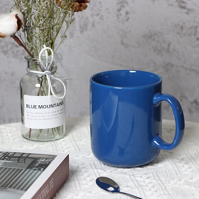 Smilatte 20 OZ Large Coffee Mug, M016 Plain Ceramic Boss Big Tea Cup with Handle for Dad Men, Blue