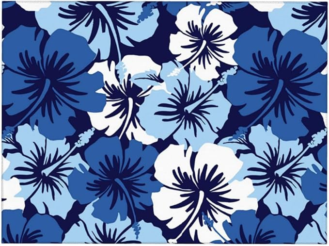 Blue Hawaii Flowers Dish Drying Mat, Blossom Floral Kitchen Counter Mat Rubber Backing Draining Mat Easy Clean Kitchen Accessories Dish Rack Pad for Dishes, Utensils, Countertops, Coffee Sinks 18X24''