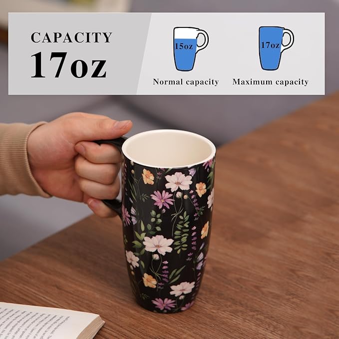 Topadorn Ceramic Travel Mug Coffee Cups with Spill-Proof Lid, Latte Mugs for Home and Office with Gift Box, Holiday Gift Her Him, Black