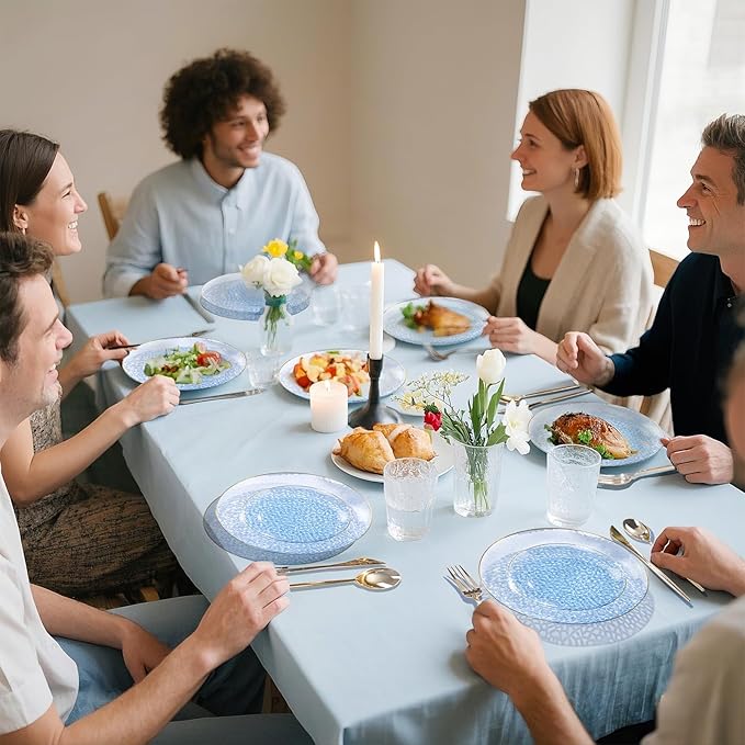 Rubtlamp 100 Pcs Blue And Gold Plastic Plates - 10 inch Clear Blue Gold Dinner Plates - Hammer Pattern Design - Fancy Disposable Plates - Heavy-Duty Party Plate for All Occasions