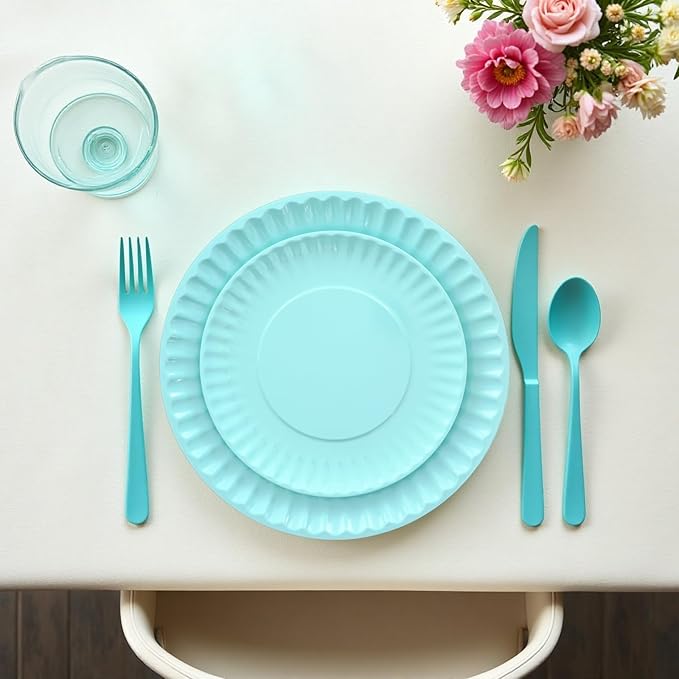TP 8-Piece Melamine Plates Set, 10.5" & 8" Lightweight Reusable Dinner Plates for Picnic, Party & Outdoor Dining, Unbreakable Dishwasher Safe Tableware, Teal