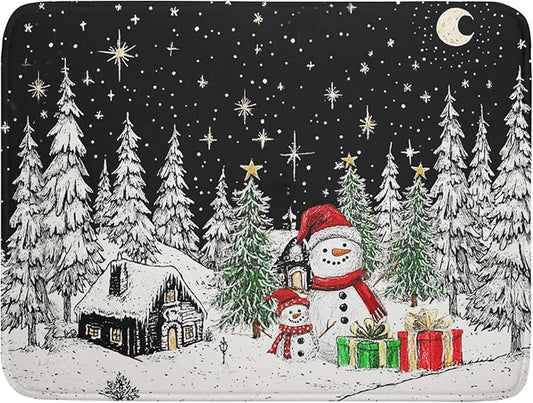 Winter Snowman Dish Drying Mat 24 X 18 in Black Microfiber Dish Pad Absorbent Holiday Kitchen Accessories