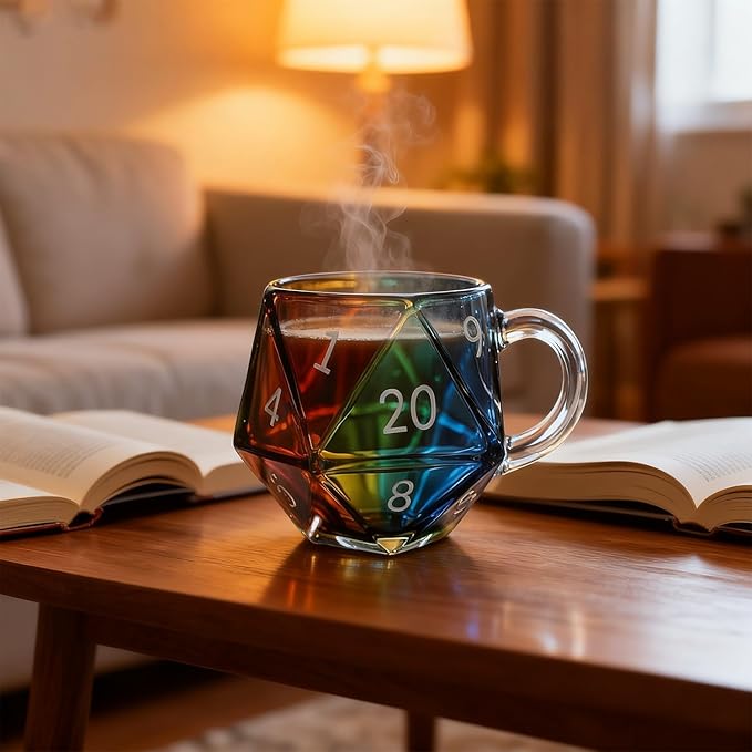 Rainbow D20 Dice Mug Polyhedral Coffee Cup With Handle Game Mugs For Lovers Funny Collection Class Night For Fantasy