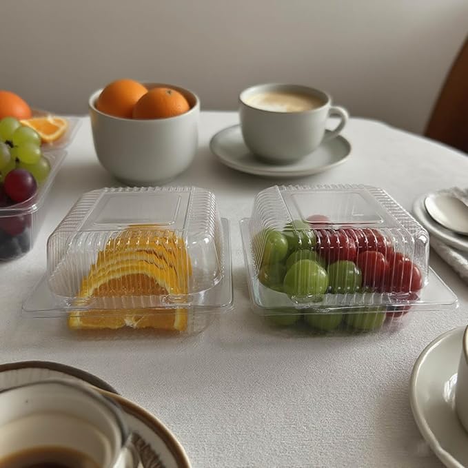 50 Packs clear hinged plastic containers, plastic Cake Slice Container, Square Hinge Food Containers cupcake containers