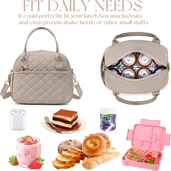 CAMTOP Lunch Box for Women Men Insulated Lunch Bag Lunch Tote Bag Leakproof Thermal Cooler Large Capacity for Travel Work School Picnic (Shoulder-Grey)