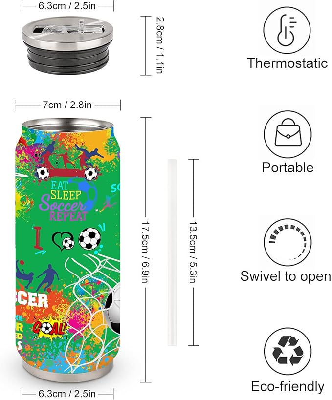 Soccer Tumbler Cup Travel Mug With Lid, Stainless Steel Vacuum Coffee Mug Cup - Soccer Gifts For Women Men 17 Oz