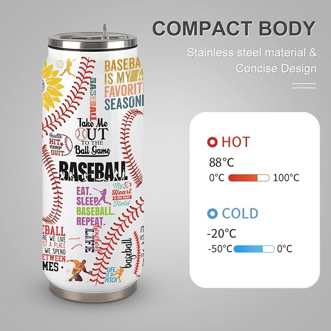 Baseball Tumbler Cup Travel Mug With Lid,Baseball Lover Birthday Gifts Stainless Steel Vacuum Coffee Mug Cup Baseball Gifts For Women Men 17 Oz