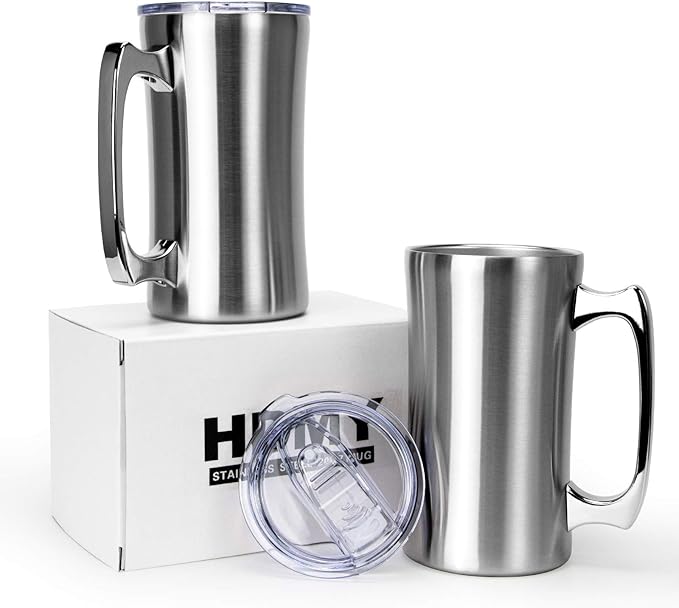Stainless Steel Double Walled Mugs 20 oz Metal Coffee & Tea &Wine Cup Mug Insulated Cups with Handles Keep Drinks Cold or Hot Longer（Double）