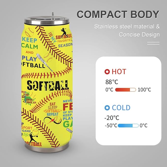 Softball Tumbler Cup With Lid - Travel Mug, Birthday Gift for Softball Lovers - Stainless Steel Vacuum Coffee Cup for Women Men, 17 Oz