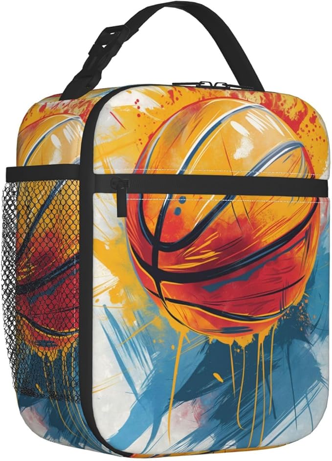 Basketball Lunch Box for Adults Women Girls Boys Kids Colorful Sports Lunch Box Insulated Cooler Reusable Lunch Bag Container Gifts for Work Office Picnic Travel School