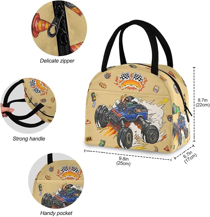 Truck Lunch Bag for Women Men Reusable Insulated Lunch Tote Bag for Office Work School Picnic Hiking