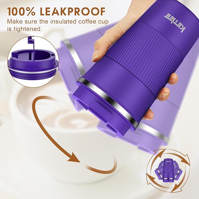 KETIEE 12oz Coffee Mug: Vacuum Insulated Coffee Cup with Leakproof Lid, Travel Coffee Mug Stainless Steel Double Walled Reusable Coffee Cup for Hot and Cold Water Coffee (Purple)