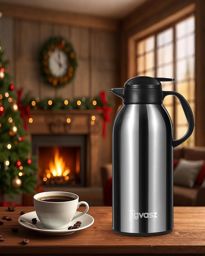 2 PCS Large and Heavy Thermal Coffee Carafe 101 oz,Fullness Water is 7.3 LB - 24 Hours Hot, Insulated Airpot Dispenser,Coffee Carafes For Keeping Hot for Parties (2 Silver)