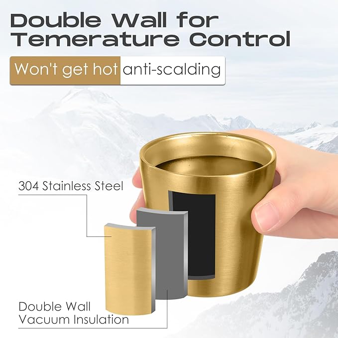 8 Pack Stainless Steel Insulated Cup Metal Tumbler Double Wall Vacuum Water Glasses Camping Reusable Mugs Bbq Home Office Party Coffee(Gold,5.9 oz)