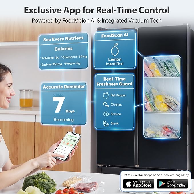 Automatic Food Vacuum Sealer Machine, Beelicious 8-In-1 Food Vacuum Saver with Starter Kits, Pulse Function, Moist & Dry Mode and External VAC for Jars and Containers