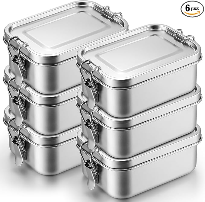 Umigy 6 Pcs Stainless Steel Bento Box 550ml Metal Lunch Box Food Storage Containers Metal Container, Lockable Clips to Leak Proof, Reusable Dishwasher Safe Lunch Snack Boxes for Work, School