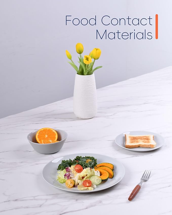 10.5 inch Dinner Plate Set of 6, Lightweight Round Opal Glass Grey Dinnerware Plates, Dishwasher and Microwave Safe