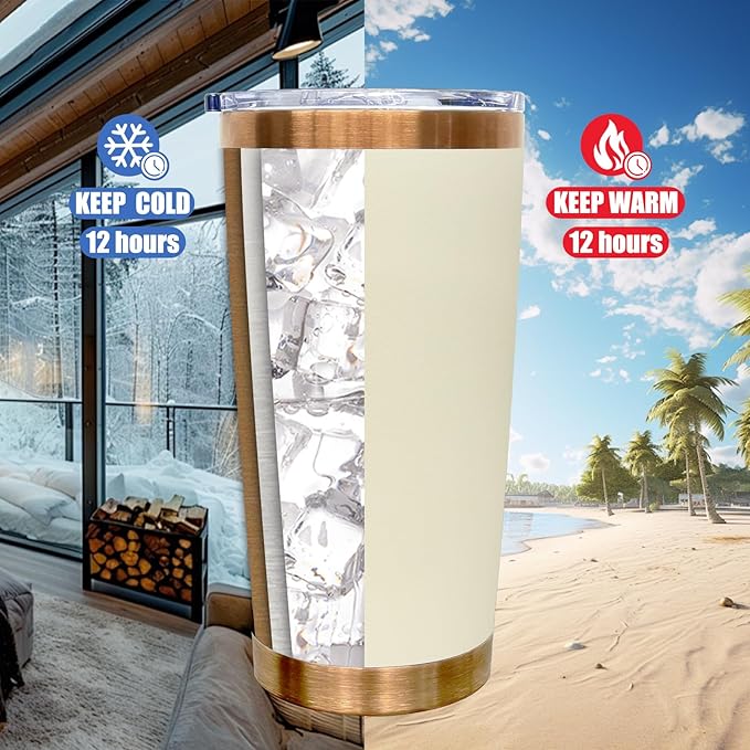 20 oz Tumbler Bulk 8 Pack Stainless Steel Tumbler with Lid and Straw, Double Wall Vacuum Insulated Travel Coffee Mug for Laser Engrave, Powder Coated Cup for Hot and Cold Drinks (Cream,8 pack)