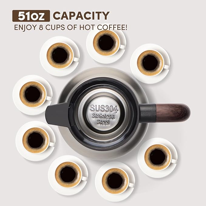 Vondior Coffee Carafe 51oz - 36 Hours Coffee Thermal- Insulated 304 Stainless Steel Hot Beverage Dispenser - Coffee Carafes For Keeping Hot/Cold Coffee, Tea, Water, Drink Dispenser for Parties