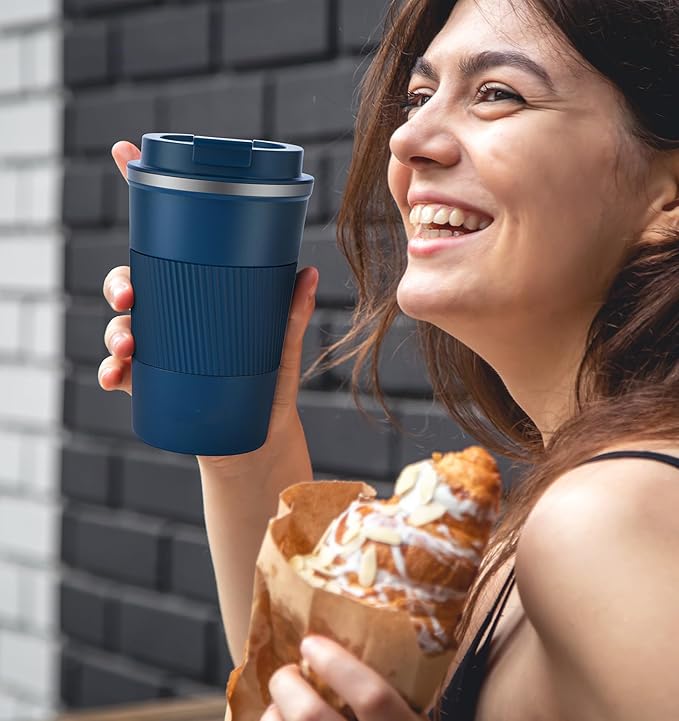 KETIEE Travel Mug 12oz, Insulated Coffee Mug with Leakproof Lid, Travel Coffee Mug Vacuum Stainless Steel Double Walled Reusable Coffee Cup for Hot and Iced Coffee Tea Water (Navy)