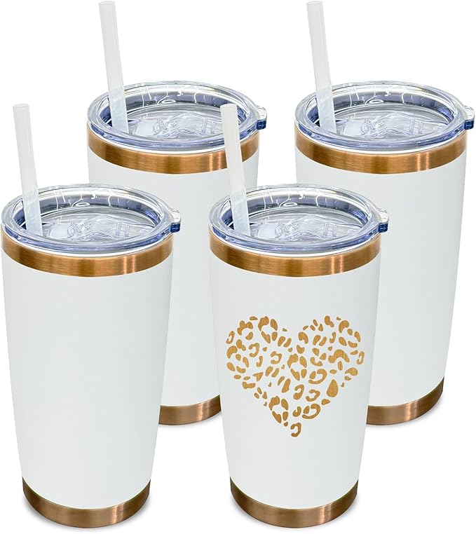 20 oz Tumbler Bulk 4 Pack Stainless Steel Tumbler with Lid and Straw, Double Wall Vacuum Insulated Travel Coffee Mug for Laser Engrave, Powder Coated Cup for Hot and Cold Drinks (White,4 pack)