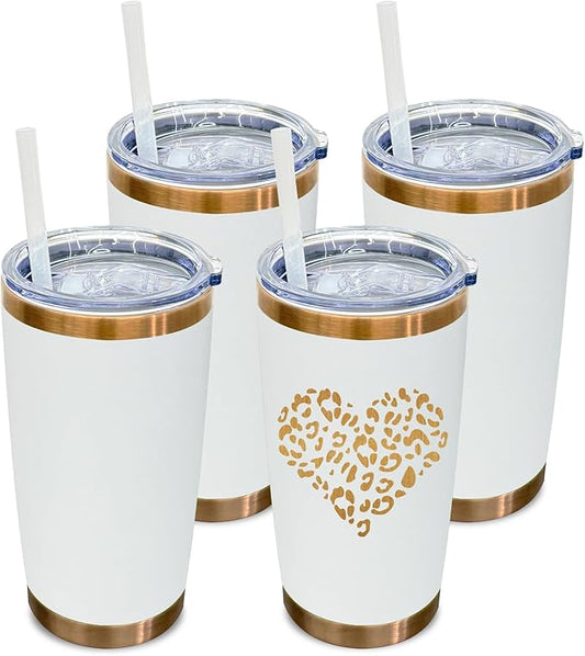 20 oz Tumbler Bulk 4 Pack Stainless Steel Tumbler with Lid and Straw, Double Wall Vacuum Insulated Travel Coffee Mug for Laser Engrave, Powder Coated Cup for Hot and Cold Drinks (White,4 pack)