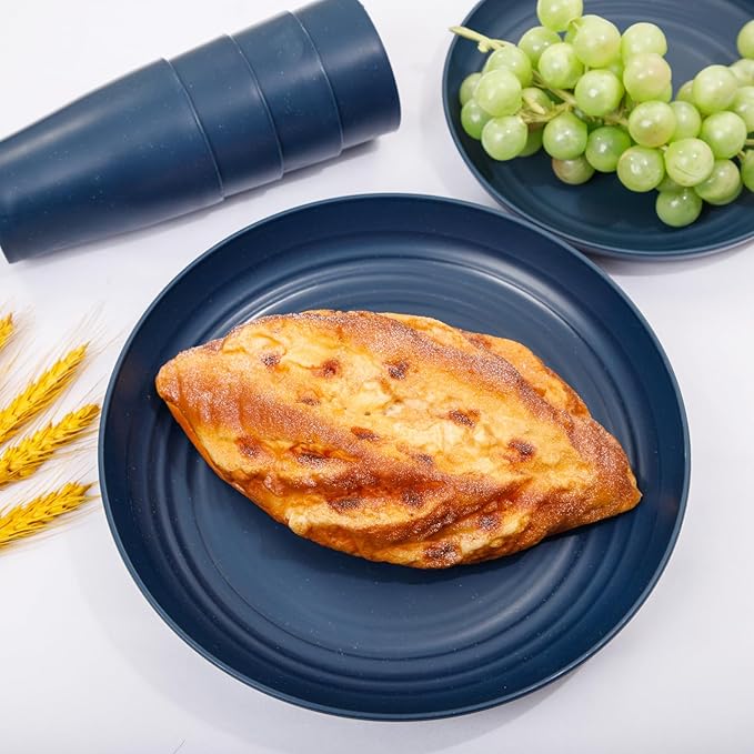 Supernal Wheat Straw Dinnerware Sets, Tableware Set for 8, Plates and Bowls Sets, Reusable Dinnerware Set, Microwave Dishwasher Safe, Blue Plastic Dinnerware Sets 16pcs Plates, 8pcs Bowls, 8pcs Cups