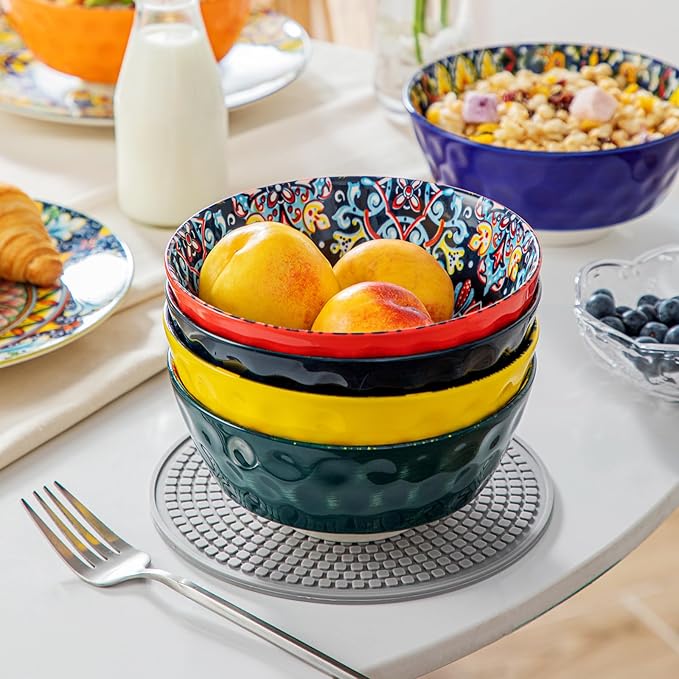 vancasso Cereal Bowls, Ceramic Soup Bowls Set of 6, 26 oz Colorful Bowls Set for Kitchen, Dishwasher & Microwave Safe- for Cereal, Soup, Oatmeal, Ice Cream, Salad, Pasta etc.