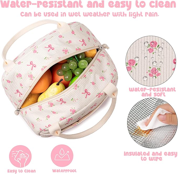 Bluboon Lunch Bag for Women Men Cute Corduroy Lunch Tote Bags Reusable Insulated Lunch Box Large Capacity Reusable Insulated Cooler for Work Picnic or Travel