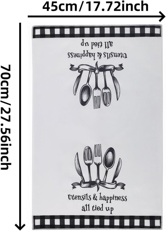 Black & White Grid Kitchen Towels Set of 2-18x26 Inch, Ultra Absorbent Microfiber, Farmhouse Decor, Fast Drying for Home & Restaurant Use