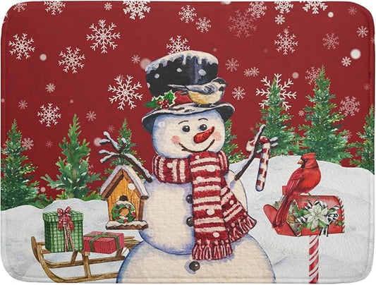 Winter Snowman Dish Drying Mat Red Bird Microfiber Dish Pad 18x24 Inch Absorbent Fast Dry Dishes Draining Mats Holiday Kitchen Accessories