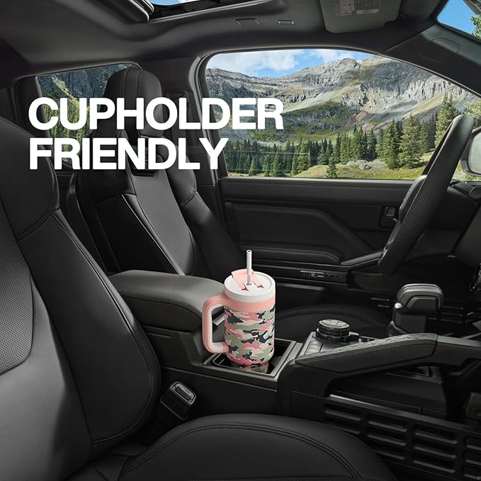 40 oz Camo Tumbler with Handle, 2-in-1 Straw and Sip Lid, Leakproof, Dishwasher Safe, Insulated Stainless Steel Travel Coffee Mug, Keeps Cold for 34 Hours, Fits in Car Cup Holder (Shadow Camo)