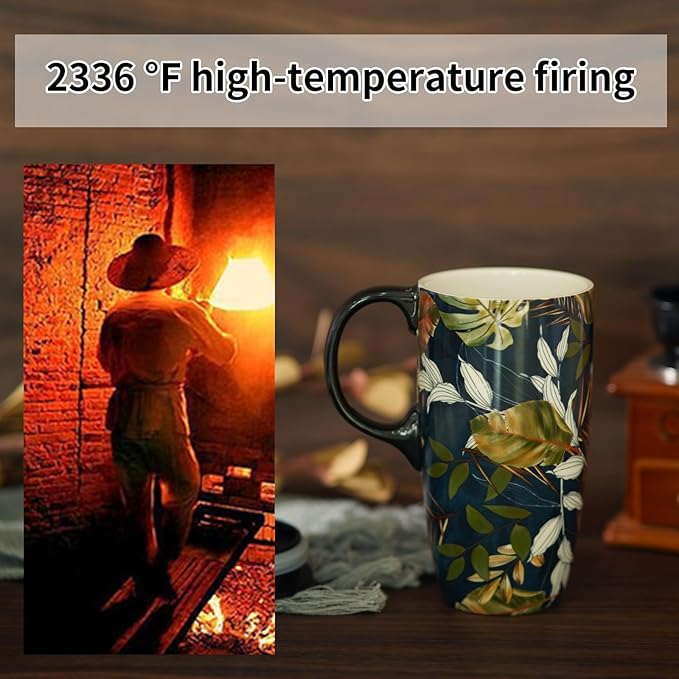 Topadorn Ceramic Mug Leaf Porcelain Coffee Mug with Gift Box,17oz. Leaves