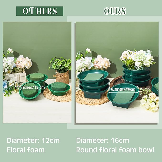 Sabary 24 Pack Large Size 6.3 Inch Floral Foam Round Bowls for Flower Arrangements Round Floral Supplies Flower Foam with Bowl Kit with Floral Foam Blocks for Table Party Wedding Festival Flower