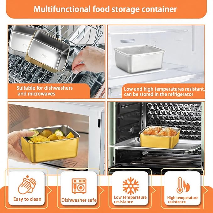 Stainless Steel Food Storage Containers Bento Box, Set of 4, Leak Resistant, Ideal for Lunch Meal Prep & Leftovers-Rainbow