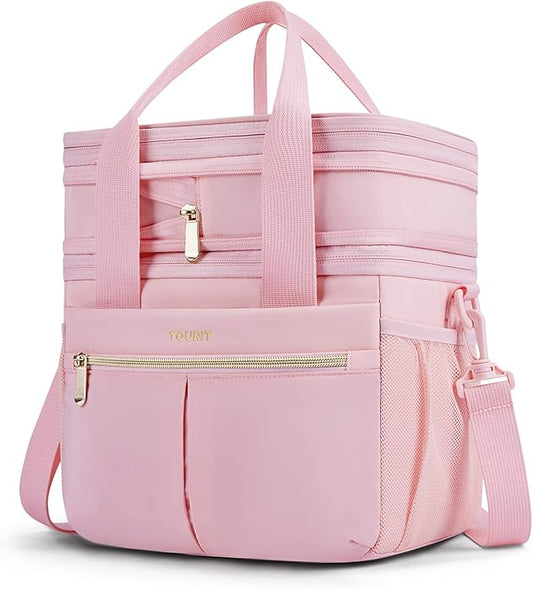 TOURIT Insulated Lunch Box Bag, Double Deck Leakproof Cooler Tote for Work Office Picnic, Expandable Lunch Container, Pink