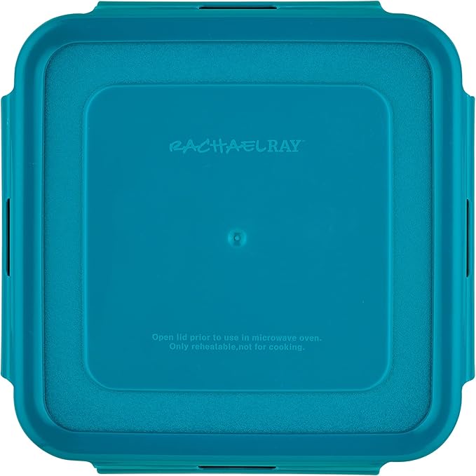 Rachael Ray Leak-Proof Nestable Container Food Storage Bin Set, 10-Piece Square, Teal Lid