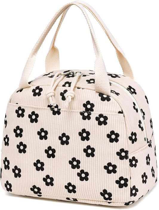 Bluboon Lunch Bag for Women Men Cute Corduroy Lunch Tote Bags Reusable Insulated Lunch Box Large Capacity Reusable Insulated Cooler for Work Picnic or Travel (Corduroy floral)