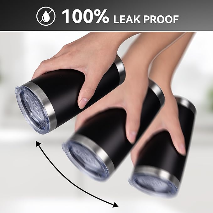 20 oz Tumbler Stainless Steel Tumblers Bulk with Lid Double Wall Insulated Coffee Tumbler Cups for Hot & Cold Drinks Powder Coated Travel Coffee Tumbler Mug Metal (Black, 12 pack)