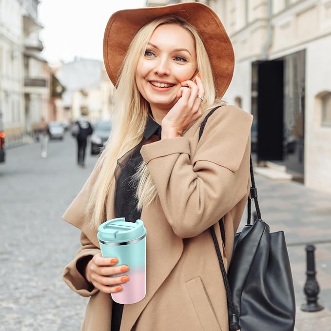 KETIEE 12oz Insulated Travel Mug, Vacuum Stainless Steel Double Walled Reusable Coffee Cup with Leakproof Lid, Hot and Iced Coffee Tea Water