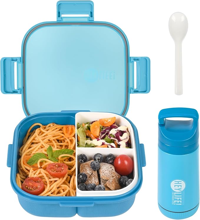 Bento Boxes with Removable Compartments for Kids & Adults,1000ML Lunch Box with Spoon & Water Cup,BPA-Free,Microwave & Dishwasher Safe (Blue)