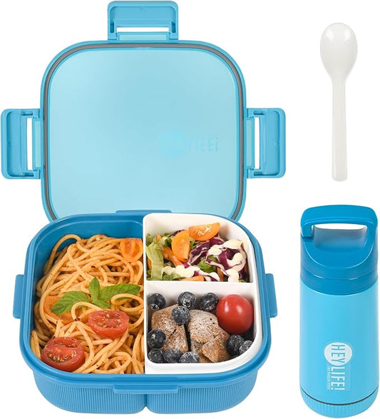 Bento Boxes with Removable Compartments for Kids & Adults,1000ML Lunch Box with Spoon & Water Cup,BPA-Free,Microwave & Dishwasher Safe (Blue)