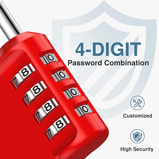 Puroma Combination Lock 4 Digit Waterproof Locker Locks Secure Outdoor Padlock for Gym Lockers, Toolboxes, Gates, Fences, Storage, Sports Locker, Cabinets (Red)