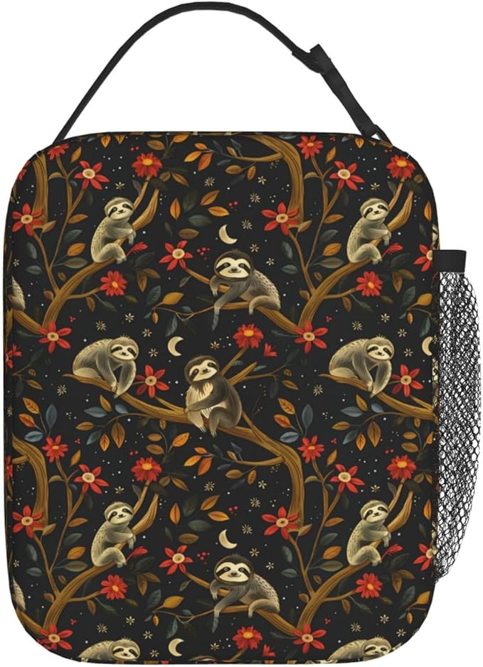 Reusable Sloth Lunch Box for Kids Girls Boys Women Adult, Insulated Cute Animal Lunch Bag,Polyester Cooler Handbags Case for School Picnic Work Travel Beach or Hiking (Dark)