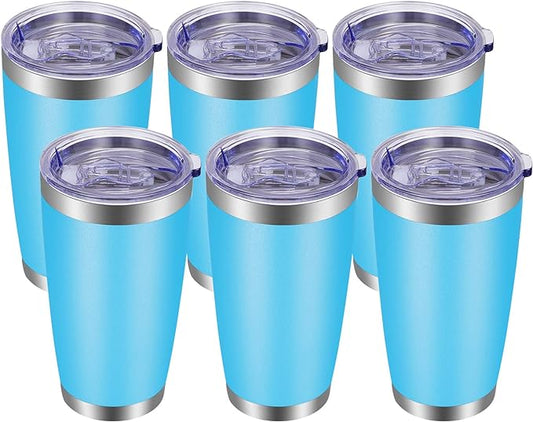 VEGOND 20oz Tumbler with Lid and Straw Stainless Steel Tumbler Cup Bulk Vacuum Insulated Double Wall Travel Coffee Mug Powder Coated Coffee Cup(Sky Blue 6 Pack