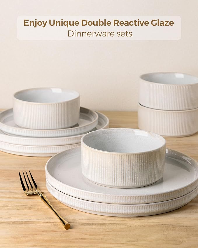 GBHOME Stoneware Dinnerware Sets for 6,Round Reactive Glaze Ceramic Plates and Bowls Set,Highly Scratch Resistant | Dishwasher & Microwave Safe Dishes Set,Service for 6(18Pcs)