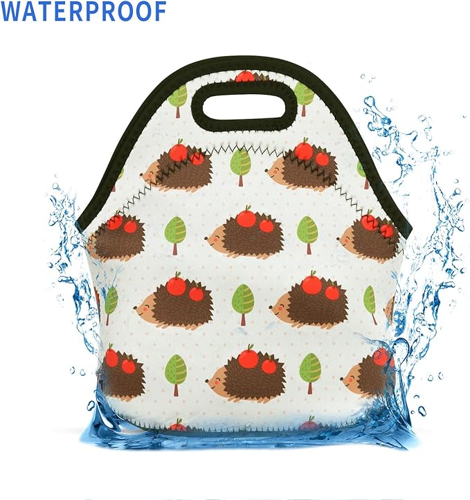 Violet Mist Womens Cute Reusable Neoprene Lunch Bag Insulated Lunch Box Hedgehog Animal Thermal lunch bags Waterproof lunchbags Food Handbags Meal Prep Lunchbags Travel Work Gift for Women Men Adult