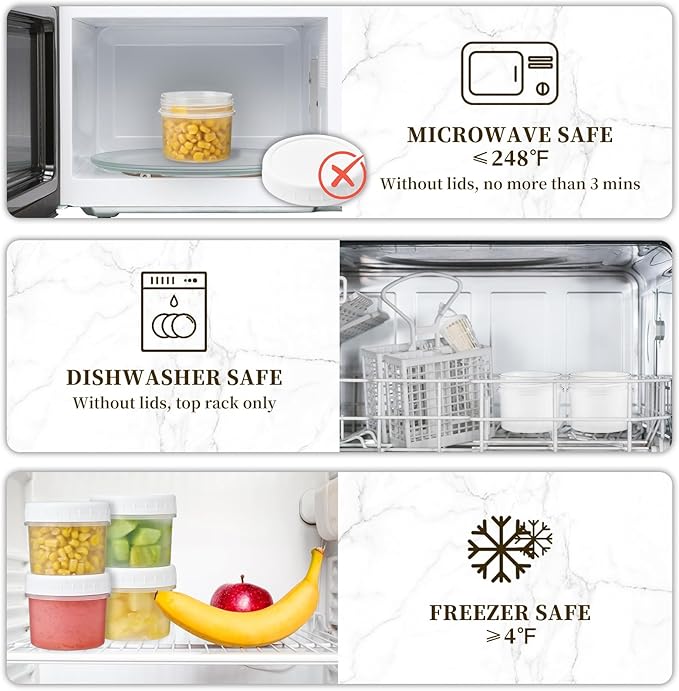 TUZAZO 5 Oz Food Storage Containers with Screw Lids, 12-Count BPA Free Small Snack Plastic Freezer Container for Sauce, Jam and Puree, Reusable Plastic Ice Cream Containers